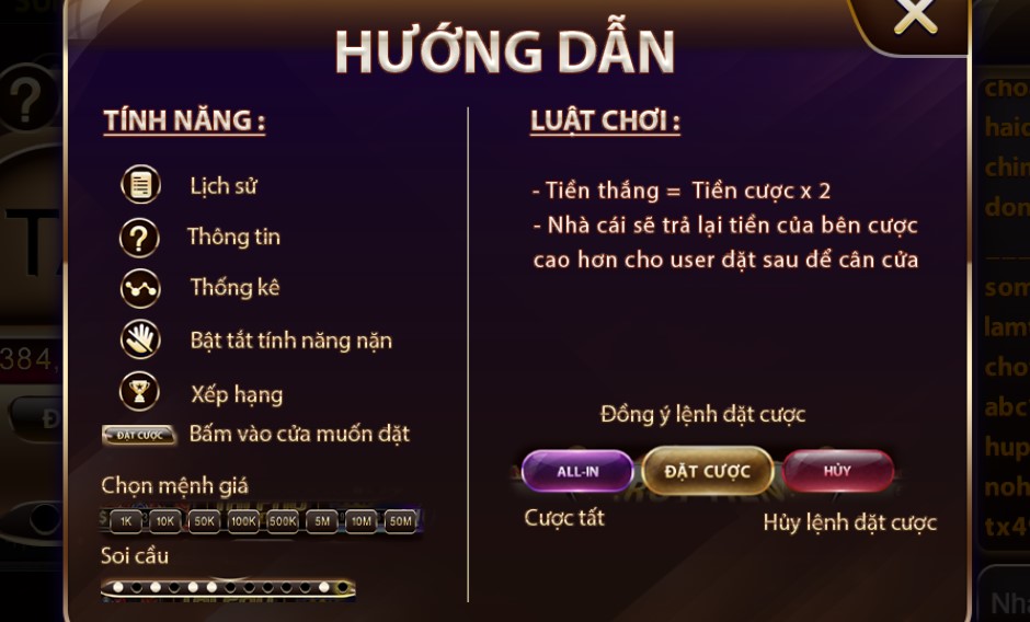 Sunwin hướng dẫn tính năng và luật chơi tài xỉu chi tiết